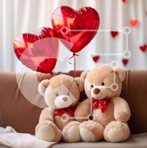 Intra Συλλεκτικό Ξύλινο Παζλ Plywood  4mm - Teddy Bears που γιορτάζουν την ημέρα του Αγίου Βαλεντίνου με κόκκινα μπαλόνια Σε Ξύλινο Κουτί - Διαστάσεις Puzzle: 10x10 cm – 25 κομμάτια - Image 1