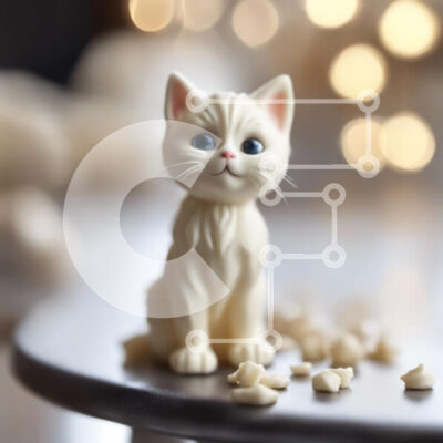 Intra Συλλεκτικό Ξύλινο Παζλ Plywood  4mm - Διακοσμητικό ειδώλιο λευκής γάτας σε διακοσμητικό τραπέζι Σε Ξύλινο Κουτί - Διαστάσεις Puzzle: 10x10 cm – 25 κομμάτια - Image 1