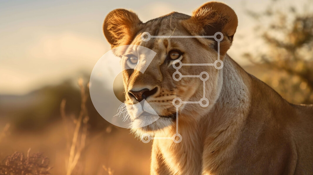 Intra Συλλεκτικό Ξύλινο Παζλ Plywood  4mm - Κοντινό πλάνο ενός λιονταριού σε ένα χορταριασμένο χωράφι Σε Ξύλινο Κουτί - Διαστάσεις: 10x10 cm – 25 κομμάτια