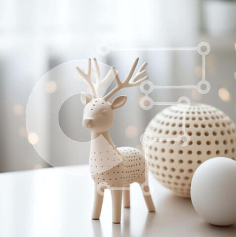 Intra Συλλεκτικό Ξύλινο Παζλ Plywood 4mm - Ξύλινο ειδώλιο ελαφιού με στολίδια και διακοσμητικά Σε Ξύλινο Κουτί - Διαστάσεις: 10x10 cm – 25 κομμάτια - Image 1