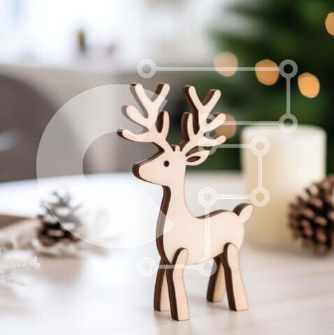 Intra Συλλεκτικό Ξύλινο Παζλ Plywood  4mm - Ξύλινο ειδώλιο ταράνδου με χριστουγεννιάτικα στολίδια Σε Ξύλινο Κουτί - Διαστάσεις: 10x10 cm – 25 κομμάτια - Image 1