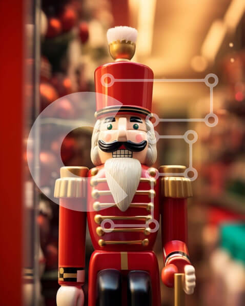 Intra Συλλεκτικό Ξύλινο Παζλ Plywood  4mm - Κόκκινο παιχνίδι καρυοθραύστη μπροστά από τις χριστουγεννιάτικες διακοσμήσεις Σε Ξύλινο Κουτί - Διαστάσεις: 10x10 cm – 25 κομμάτια