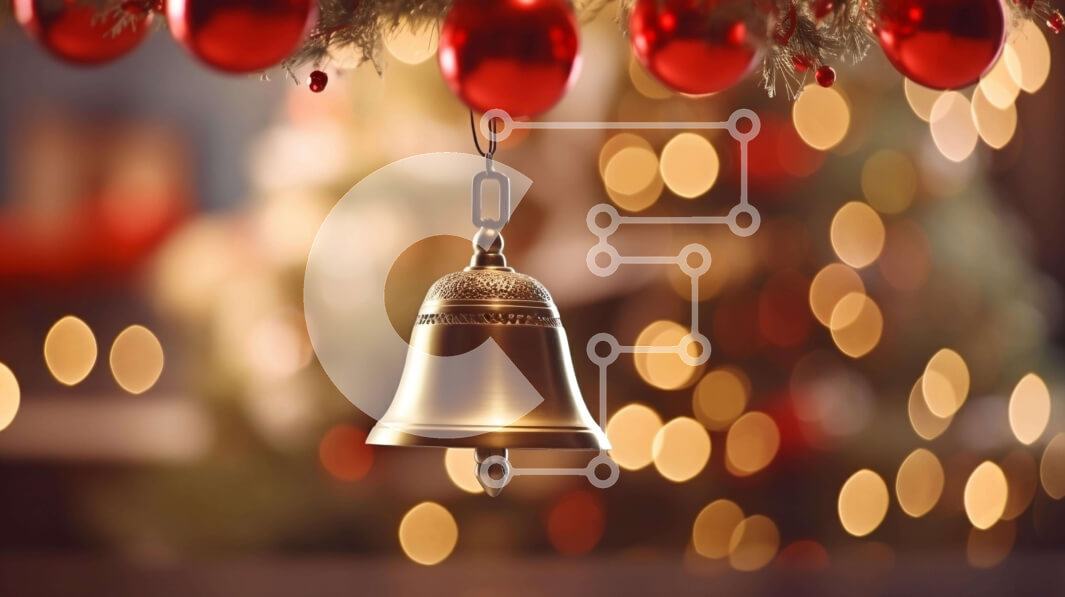 Intra Συλλεκτικό Ξύλινο Παζλ Plywood  4mm - Χρυσή καμπάνα που κρέμεται από χριστουγεννιάτικο δέντρο με κόκκινα και λευκά στολίδια Σε Ξύλινο Κουτί - Διαστάσεις: 10x10 cm – 25 κομμάτια