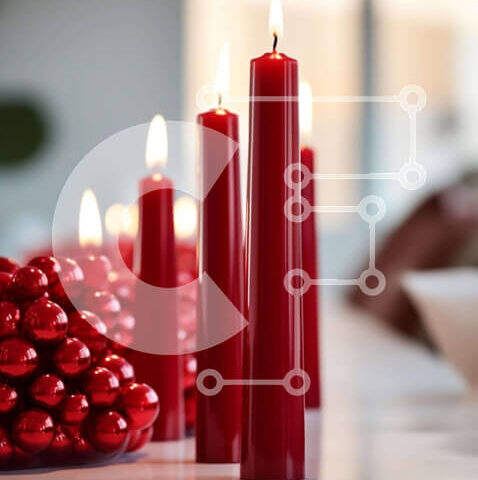 Intra Συλλεκτικό Ξύλινο Παζλ Plywood  4mm - Σειρά από κόκκινα κεριά και μπάλες σε ένα τραπέζι Σε Ξύλινο Κουτί - Διαστάσεις Puzzle: 10x10 cm – 25 κομμάτια - Image 1