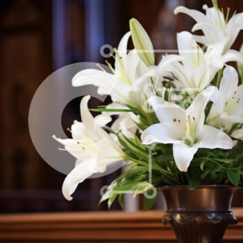 Intra Συλλεκτικό Ξύλινο Παζλ Plywood  4mm - Στολισμός Βωμού με Λευκούς Κρίνους και Κηροπήγια Σε Ξύλινο Κουτί - Διαστάσεις Puzzle: 10x10 cm – 25 κομμάτια - Image 1