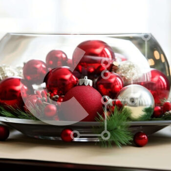 Intra Συλλεκτικό Ξύλινο Παζλ Plywood  4mm - Γυάλινο μπολ γεμάτο με κόκκινα και ασημένια στολίδια Σε Ξύλινο Κουτί - Διαστάσεις Puzzle: 10x10 cm – 25 κομμάτια - Image 1