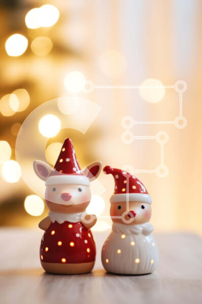 Intra Συλλεκτικό Ξύλινο Παζλ Plywood  4mm - Κεραμικά ειδώλια ταράνδων και ξωτικών Σε Ξύλινο Κουτί - Διαστάσεις Puzzle: 10x10 cm – 25 κομμάτια