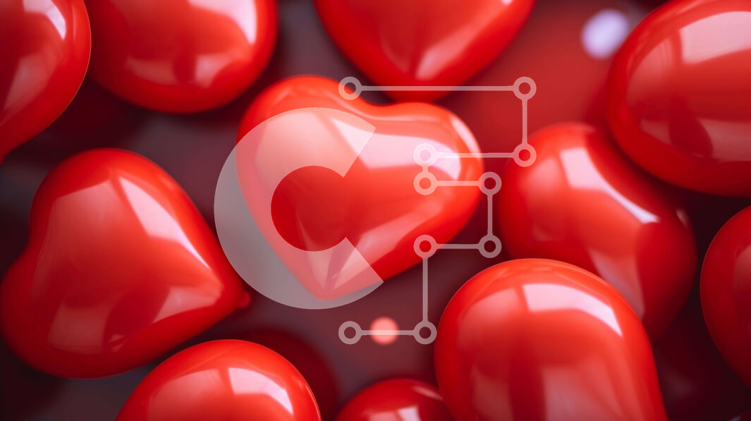 Intra Συλλεκτικό Ξύλινο Παζλ Plywood  4mm - Κόκκινα αντικείμενα σε σχήμα καρδιάς που επιπλέουν το ένα πάνω στο άλλο Σε Ξύλινο Κουτί - Διαστάσεις Puzzle: 10x10 cm – 25 κομμάτια