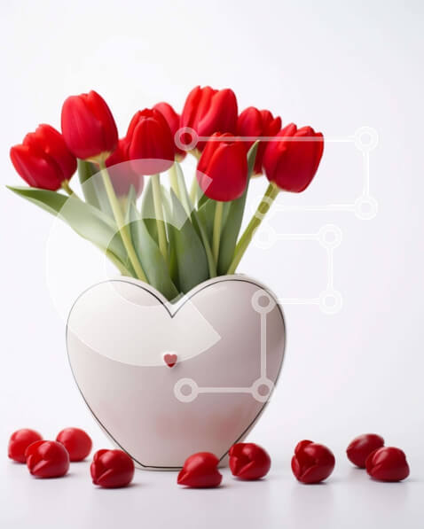 Intra Συλλεκτικό Ξύλινο Παζλ Plywood  4mm - Κόκκινες τουλίπες σε βάζο σε σχήμα καρδιάς με καραμέλα Σε Ξύλινο Κουτί - Διαστάσεις Puzzle: 10x10 cm – 25 κομμάτια