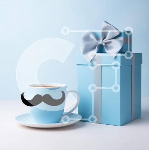 Intra Συλλεκτικό Ξύλινο Παζλ Plywood  4mm - Μπλε Κουτί δώρου με Κύπελλο και Μουστάκι Σε Ξύλινο Κουτί - Διαστάσεις: 10x10 cm – 25 κομμάτια - Image 1