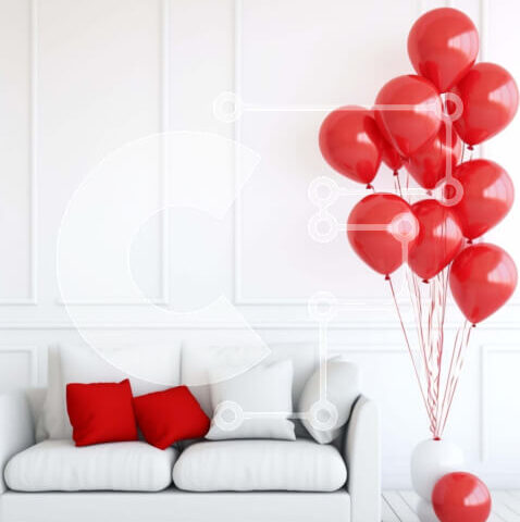 Intra Συλλεκτικό Ξύλινο Παζλ Plywood  4mm - Λευκός καναπές με κόκκινα μπαλόνια σε ένα άνετο σαλόνι Σε Ξύλινο Κουτί - Διαστάσεις Puzzle: 10x10 cm – 25 κομμάτια - Image 1