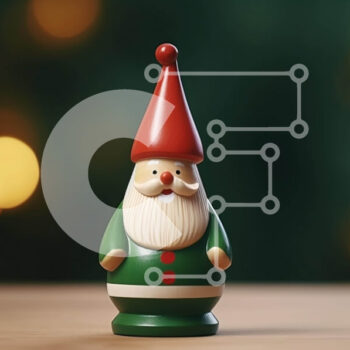 Intra Συλλεκτικό Ξύλινο Παζλ Plywood  4mm - Πράσινο και κόκκινο ειδώλιο Gnome σε ένα ξύλινο τραπέζι Σε Ξύλινο Κουτί - Διαστάσεις Puzzle: 10x10 cm – 25 κομμάτια - Image 1