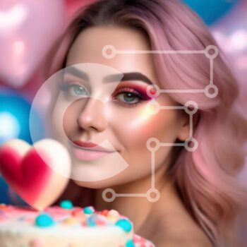 Intra Συλλεκτικό Ξύλινο Παζλ Plywood  4mm - Γυναίκα με ροζ μαλλιά που γιορτάζει με τούρτα Σε Ξύλινο Κουτί - Διαστάσεις Puzzle: 10x10 cm – 25 κομμάτια - Image 1