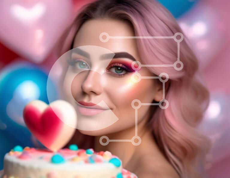 Intra Συλλεκτικό Ξύλινο Παζλ Plywood  4mm - Γυναίκα με ροζ μαλλιά που γιορτάζει με τούρτα Σε Ξύλινο Κουτί - Διαστάσεις Puzzle: 10x10 cm – 25 κομμάτια