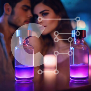 Intra Συλλεκτικό Ξύλινο Παζλ Plywood  4mm - Ρομαντικό ζευγάρι με μωβ μπουκάλια αρωμάτων και κεριά Σε Ξύλινο Κουτί - Διαστάσεις Puzzle: 10x10 cm – 25 κομμάτια - Image 1