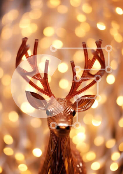 Intra Συλλεκτικό Ξύλινο Παζλ Plywood  4mm - Κεφάλι ελαφιού με ελαφοκέρατα και χρυσά φώτα Bokeh Σε Ξύλινο Κουτί - Διαστάσεις Puzzle: 10x10 cm – 25 κομμάτια