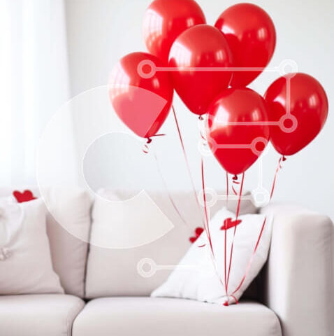 Intra Συλλεκτικό Ξύλινο Παζλ Plywood  4mm - Λευκός καναπές του Αγίου Βαλεντίνου με κόκκινα μπαλόνια Σε Ξύλινο Κουτί - Διαστάσεις Puzzle: 10x10 cm – 25 κομμάτια - Image 1