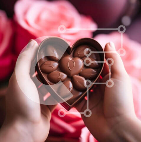 Intra Συλλεκτικό Ξύλινο Παζλ Plywood  4mm - Γιορτή του Αγίου Βαλεντίνου με κουτί σοκολάτας σε σχήμα καρδιάς και ροζ τριαντάφυλλα Σε Ξύλινο Κουτί - Διαστάσεις: 10x10 cm – 25 κομμάτια - Image 1