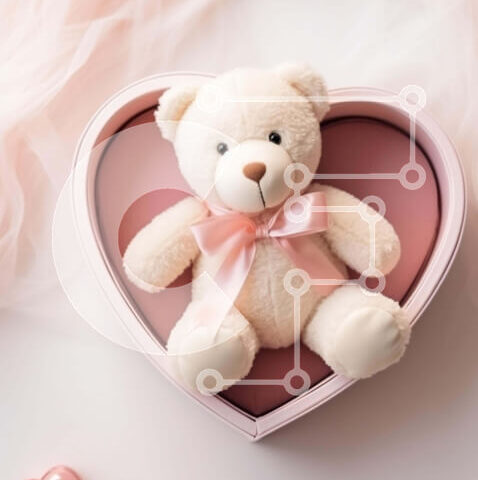 Intra Συλλεκτικό Ξύλινο Παζλ Plywood  4mm - Λευκό αρκουδάκι σε κουτί σε σχήμα καρδιάς με ροζ καρδιές και τριαντάφυλλα Σε Ξύλινο Κουτί - Διαστάσεις Puzzle: 10x10 cm – 25 κομμάτια - Image 1