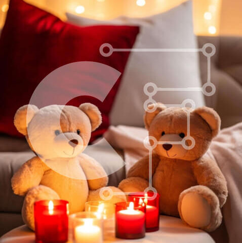 Intra Συλλεκτικό Ξύλινο Παζλ Plywood  4mm - Αρκουδάκια για την ημέρα του Αγίου Βαλεντίνου με κόκκινα κεριά Σε Ξύλινο Κουτί - Διαστάσεις Puzzle: 10x10 cm – 25 κομμάτια - Image 1