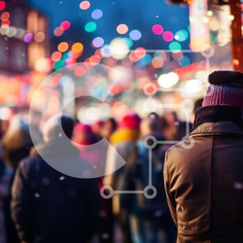 Intra Συλλεκτικό Ξύλινο Παζλ Plywood  4mm - Νυχτερινό αστικό τοπίο με ανθρώπους που περπατούν Σε Ξύλινο Κουτί - Διαστάσεις Puzzle: 10x10 cm – 25 κομμάτια - Image 1