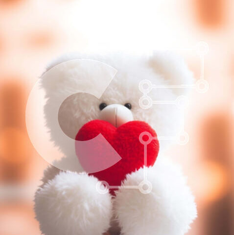 Intra Συλλεκτικό Ξύλινο Παζλ Plywood  4mm - Λευκό αρκουδάκι που κρατά πορτοκαλί καρδιά Σε Ξύλινο Κουτί - Διαστάσεις Puzzle: 10x10 cm – 25 κομμάτια - Image 1