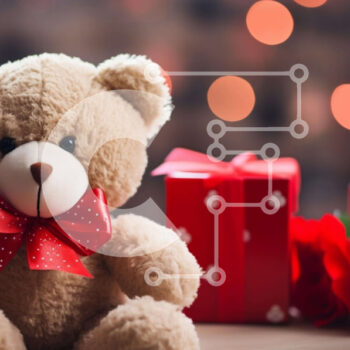 Intra Συλλεκτικό Ξύλινο Παζλ Plywood  4mm - Αρκουδάκι και κόκκινα τριαντάφυλλα με κουτιά δώρων Σε Ξύλινο Κουτί - Διαστάσεις Puzzle: 10x10 cm – 25 κομμάτια - Image 1