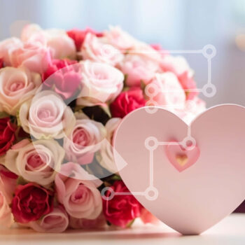 Intra Συλλεκτικό Ξύλινο Παζλ Plywood  4mm - Μπουκέτο με ροζ και λευκά τριαντάφυλλα με κουτί σε σχήμα καρδιάς Σε Ξύλινο Κουτί - Διαστάσεις Puzzle: 10x10 cm – 25 κομμάτια - Image 1