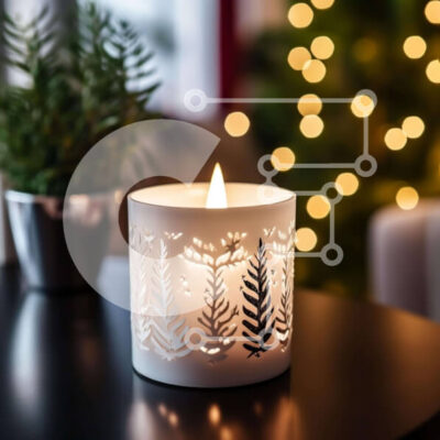 Intra Συλλεκτικό Ξύλινο Παζλ Plywood  4mm - Λευκό κερί με χριστουγεννιάτικα λαμπάκια και πράσινη διακόσμηση Σε Ξύλινο Κουτί - Διαστάσεις: 10x10 cm – 25 κομμάτια - Image 1