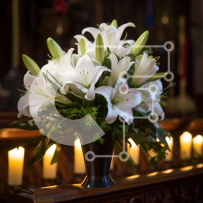 Intra Συλλεκτικό Ξύλινο Παζλ Plywood  4mm - Μαύρο βάζο με λευκά κρίνα και αναμμένα κεριά Σε Ξύλινο Κουτί - Διαστάσεις Puzzle: 10x10 cm – 25 κομμάτια - Image 1