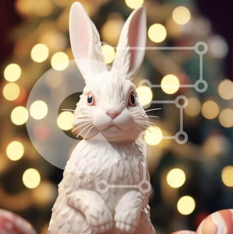 Intra Συλλεκτικό Ξύλινο Παζλ Plywood  4mm - Λευκό ειδώλιο λαγουδάκι με χριστουγεννιάτικο δέντρο και πολύχρωμα στολίδια Σε Ξύλινο Κουτί - Διαστάσεις Puzzle: 10x10 cm – 25 κομμάτια - Image 1