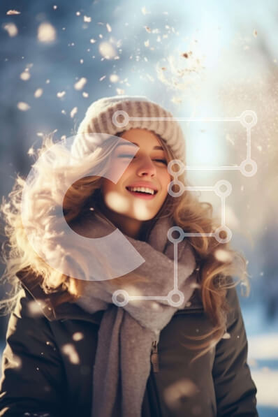 Intra Συλλεκτικό Ξύλινο Παζλ Plywood  4mm - Νεαρή γυναίκα που απολαμβάνει τη χειμερινή περίοδο στο χιόνι Σε Ξύλινο Κουτί - Διαστάσεις Puzzle: 10x10 cm – 25 κομμάτια