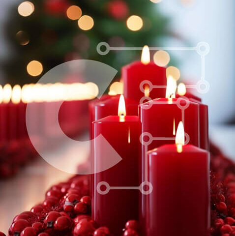 Intra Συλλεκτικό Ξύλινο Παζλ Plywood  4mm - Σειρά από κόκκινα κεριά με μούρα για γιορτές διακοπών Σε Ξύλινο Κουτί - Διαστάσεις: 10x10 cm – 25 κομμάτια - Image 1