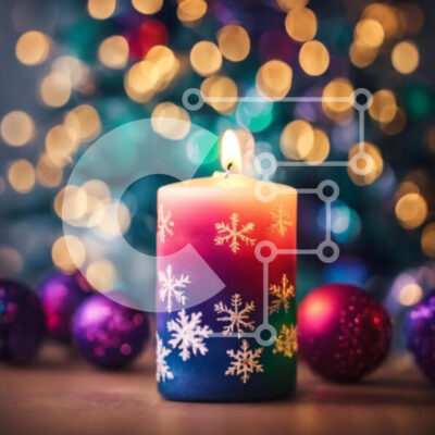 Intra Συλλεκτικό Ξύλινο Παζλ Plywood  4mm - Πολύχρωμο κερί με διακοσμητικά από νιφάδες χιονιού Σε Ξύλινο Κουτί - Διαστάσεις: 10x10 cm – 25 κομμάτια - Image 1