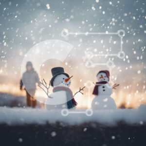 Intra Συλλεκτικό Ξύλινο Παζλ Plywood  4mm - Χειμερινοί χιονάνθρωποι που στέκονται στο χιόνι με πρόσωπο Σε Ξύλινο Κουτί - Διαστάσεις Puzzle: 10x10 cm – 25 κομμάτια