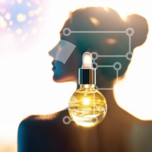 Intra Συλλεκτικό Ξύλινο Παζλ Plywood  4mm - Γυναίκα που κρατά ένα μπουκάλι λαδιού με τη σιλουέτα φωτισμένου προσώπου Σε Ξύλινο Κουτί - Διαστάσεις Puzzle: 10x10 cm – 25 κομμάτια