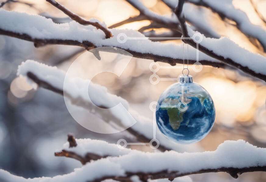 Intra Συλλεκτικό Ξύλινο Παζλ Plywood  4mm - Χιονισμένο κλαδί δέντρου με διακοσμητικό στολίδι με σφαίρα Σε Ξύλινο Κουτί - Διαστάσεις: 10x10 cm – 25 κομμάτια