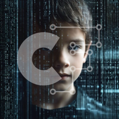 Intra Συλλεκτικό Ξύλινο Παζλ Plywood  4mm - Νεαρό αγόρι μπροστά από το αφηρημένο μοτίβο δυαδικού κώδικα Σε Ξύλινο Κουτί - Διαστάσεις Puzzle: 10x10 cm – 25 κομμάτια - Image 1