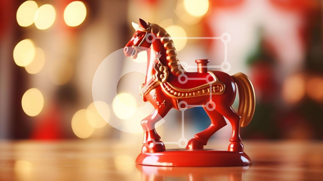 Intra Συλλεκτικό Ξύλινο Παζλ Plywood  4mm - Κόκκινο παιχνίδι άλογο με πολύχρωμα φώτα Σε Ξύλινο Κουτί - Διαστάσεις Puzzle: 10x10 cm – 25 κομμάτια