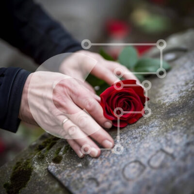 Intra Συλλεκτικό Ξύλινο Παζλ Plywood  4mm - Το χέρι απλώνει για να αγγίξει ένα κόκκινο τριαντάφυλλο σε μια παλιά ταφόπλακα Σε Ξύλινο Κουτί - Διαστάσεις: 10x10 cm – 25 κομμάτια - Image 1