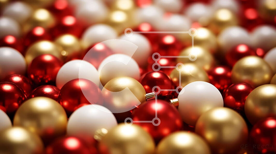 Intra Συλλεκτικό Ξύλινο Παζλ Plywood  4mm - Κόκκινες, χρυσές και λευκές χριστουγεννιάτικες μπάλες διάσπαρτες στο φόντο Σε Ξύλινο Κουτί - Διαστάσεις: 10x10 cm – 25 κομμάτια