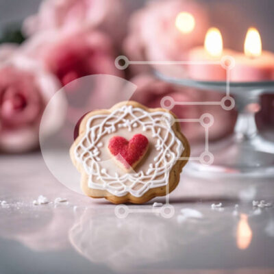 Intra Συλλεκτικό Ξύλινο Παζλ Plywood 4mm - Μπισκότο σε σχήμα καρδιάς που περιβάλλεται από ροζ τριαντάφυλλα και κεριά Σε Ξύλινο Κουτί - Διαστάσεις: 10x10 cm – 25 κομμάτια - Image 1