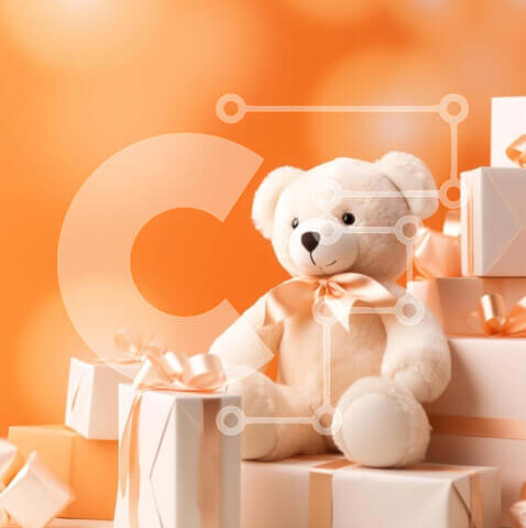 Intra Συλλεκτικό Ξύλινο Παζλ Plywood  4mm - Λευκό αρκουδάκι σε κουτιά δώρων με πορτοκαλί φόντο Σε Ξύλινο Κουτί - Διαστάσεις: 10x10 cm – 25 κομμάτια - Image 1