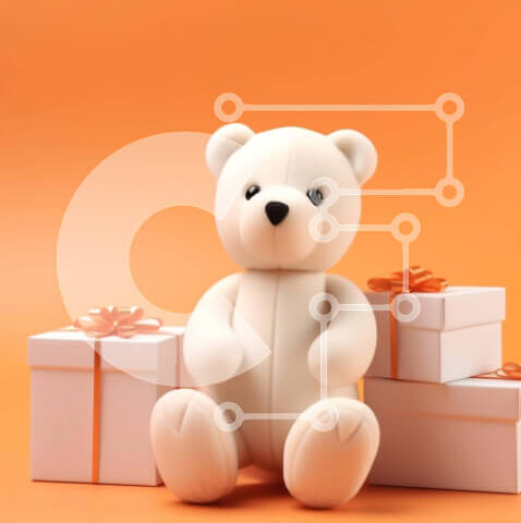 Intra Συλλεκτικό Ξύλινο Παζλ Plywood 4mm - Λευκό αρκουδάκι με κουτιά δώρων σε πορτοκαλί φόντο Σε Ξύλινο Κουτί - Διαστάσεις Puzzle: 10x10 cm – 25 κομμάτια - Image 1