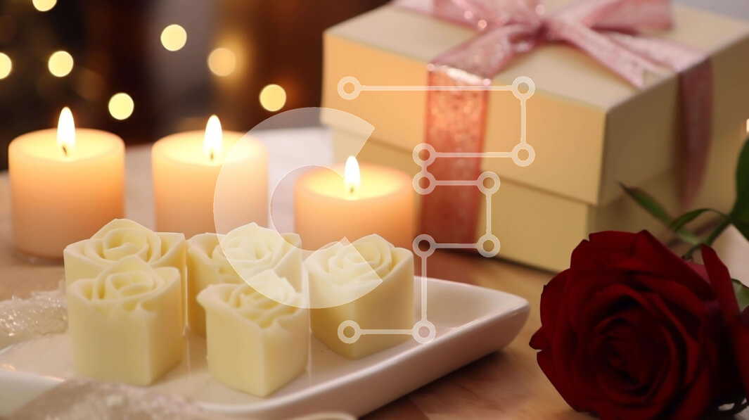 Intra Συλλεκτικό Ξύλινο Παζλ Plywood  4mm - Κομψό λευκό πιάτο με τριαντάφυλλα και κεριά Σε Ξύλινο Κουτί - Διαστάσεις Puzzle: 10x10 cm – 25 κομμάτια