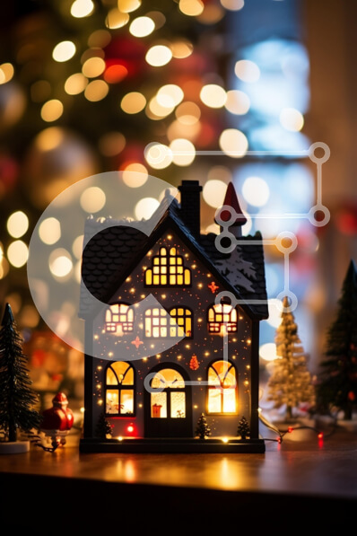 Intra Συλλεκτικό Ξύλινο Παζλ Plywood  4mm - Εορταστικό Σπίτι Μινιατούρα Διακοσμημένο για την περίοδο των γιορτών Σε Ξύλινο Κουτί - Διαστάσεις: 10x10 cm – 25 κομμάτια