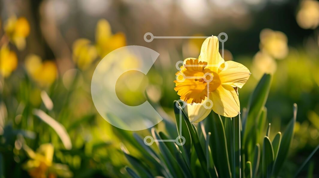 Intra Συλλεκτικό Ξύλινο Παζλ Plywood  4mm - Ανοιξιάτικο λουλούδι ασφόδελου σε πλούσια πράσινη χλόη Σε Ξύλινο Κουτί - Διαστάσεις: 10x10 cm – 25 κομμάτια