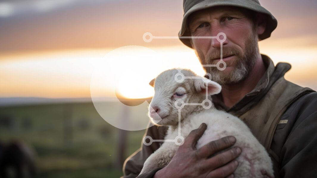 Intra Συλλεκτικό Ξύλινο Παζλ Plywood  4mm - Άτομο που κρατά ένα μικρό άσπρο αρνί στο ηλιοβασίλεμα Σε Ξύλινο Κουτί - Διαστάσεις Puzzle: 10x10 cm – 25 κομμάτια