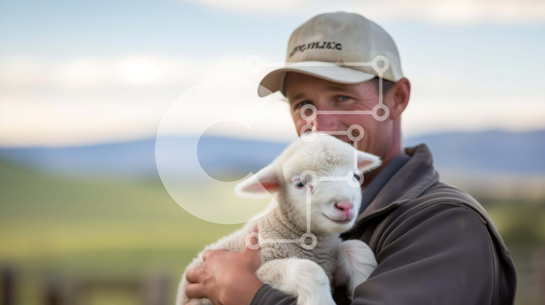 Intra Συλλεκτικό Ξύλινο Παζλ Plywood  4mm - Άτομο που κρατά ένα μικρό άσπρο αρνί με άλλα πρόβατα στο βάθος Σε Ξύλινο Κουτί - Διαστάσεις: 10x10 cm – 25 κομμάτια