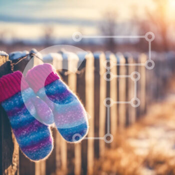 Intra Συλλεκτικό Ξύλινο Παζλ Plywood  4mm - Γάντια που κρέμονται σε έναν ξύλινο φράκτη σε ένα χιονισμένο τοπίο Σε Ξύλινο Κουτί - Διαστάσεις Puzzle: 10x10 cm – 25 κομμάτια - Image 1